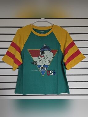 Peanuts Snoopy USA Raglan Tee - Teal & Yellow